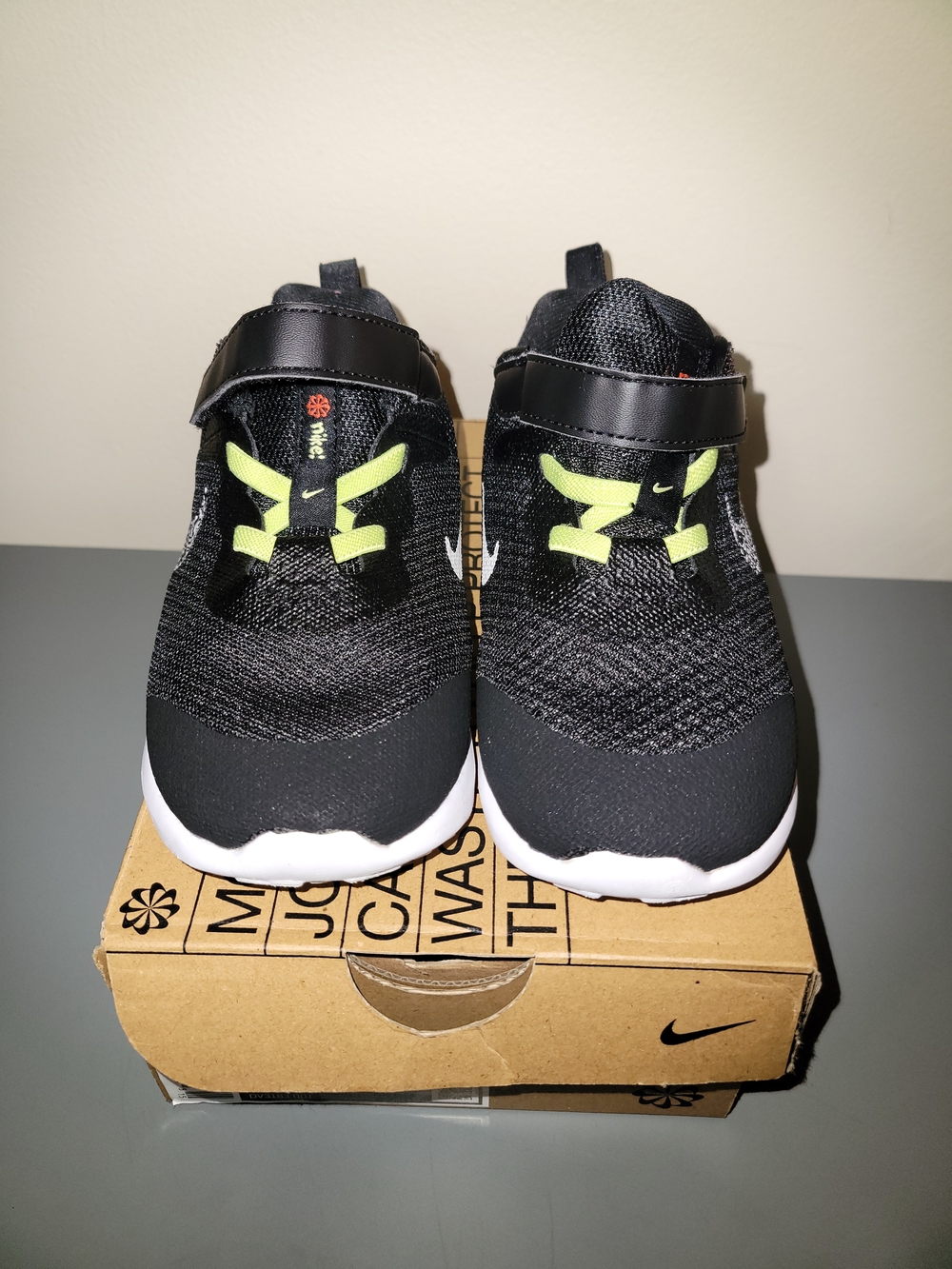Kids Nike Revolution 6 Black Sneakers with Neon Green Accents